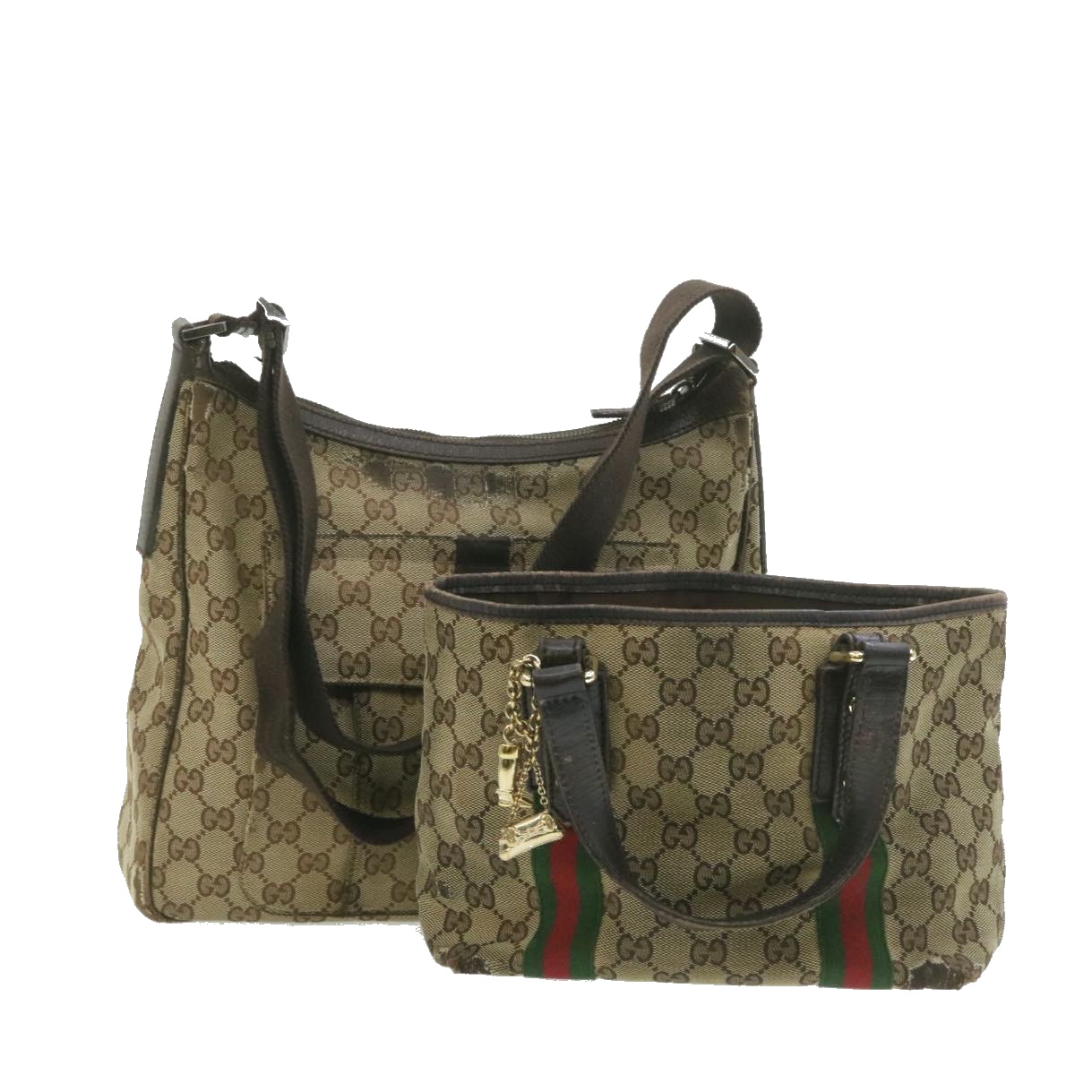 Gucci Web Sherry Line Gg Canvas Hand Shoulder Bag 2set Beige Auth Th1038